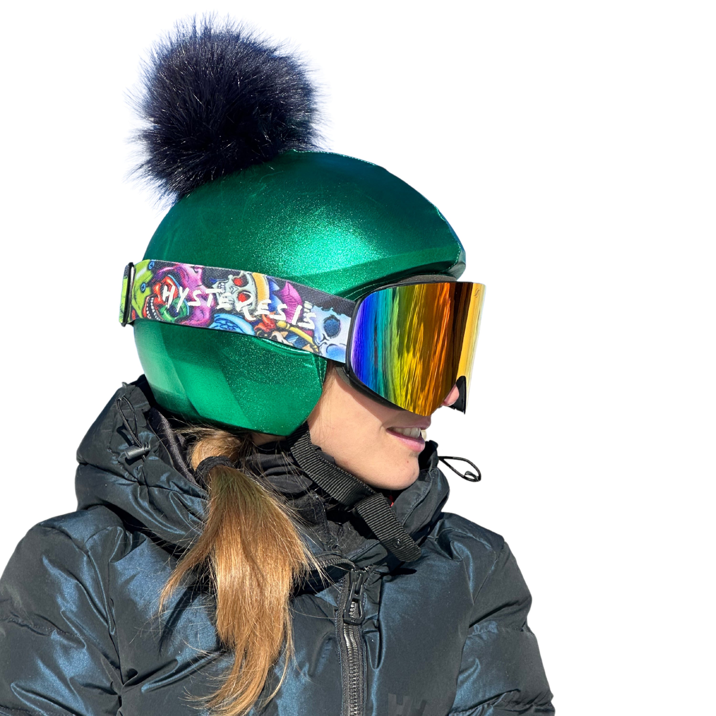 Coolcasc Green With Blue Pon Pon Helmet Cover
