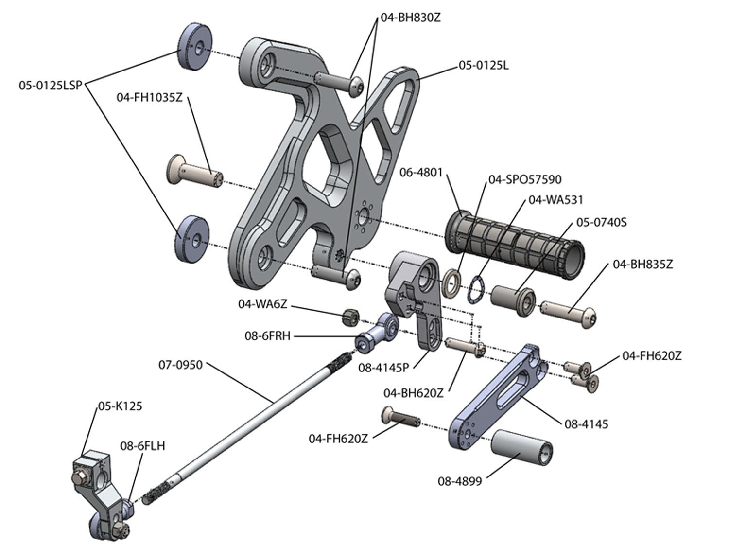 Woodcraft 2012-2016 Kawasaki Ninja 650 Complete Rearset Kit w/ Pedals