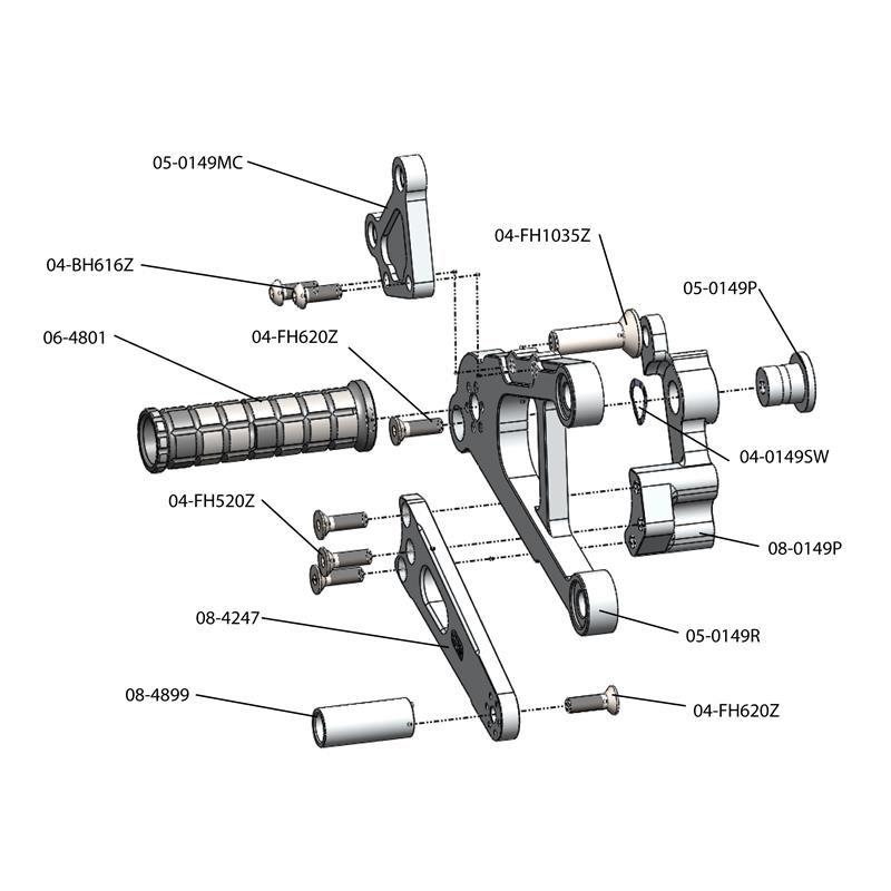 Woodcraft 2013-2018 Kawasaki Ninja ZX636 STD / GP Shift Complete Rearset Kit w/ Pedals