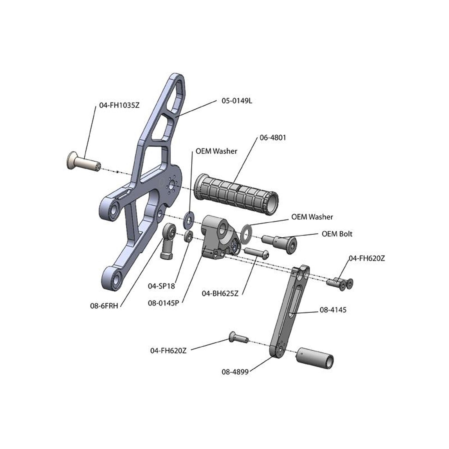 Woodcraft 2019-2021 Kaawsaki Ninja ZX636 Rearset Kit w/ Brake Pedal