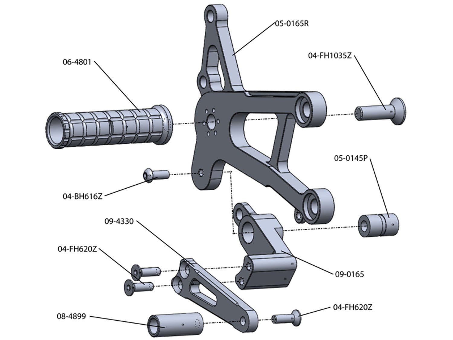 Woodcraft 2006-2010 Kawasaki Ninja ZX10 STD / GP Shift Complete Rearset Kit w/ Pedals