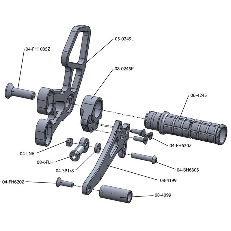 Woodcraft 2007-2008 Suzuki GSX-R1000 STD / GP Shift Complete Rearset Kit w/ Pedals