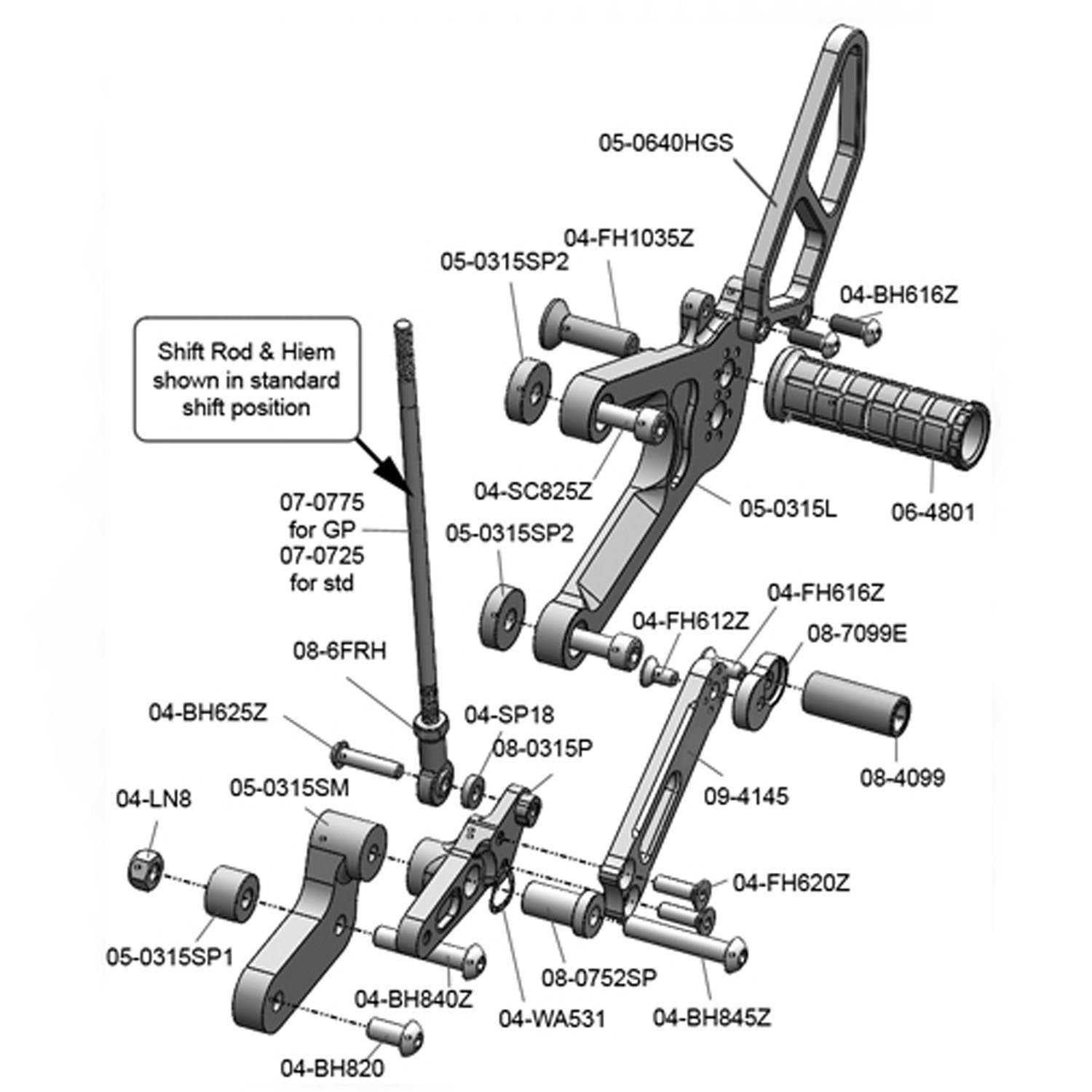 Woodcraft 2013-2015 Honda CBR500R CB500F STD Shift Complete Rearset Kit w/ Pedals