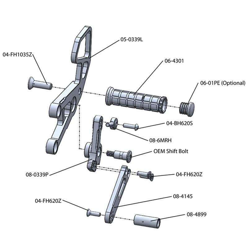 Woodcraft Honda CBR1000RR CBR1000RRSP STD / GP Shift Complete Rearset Kit w/ Pedals