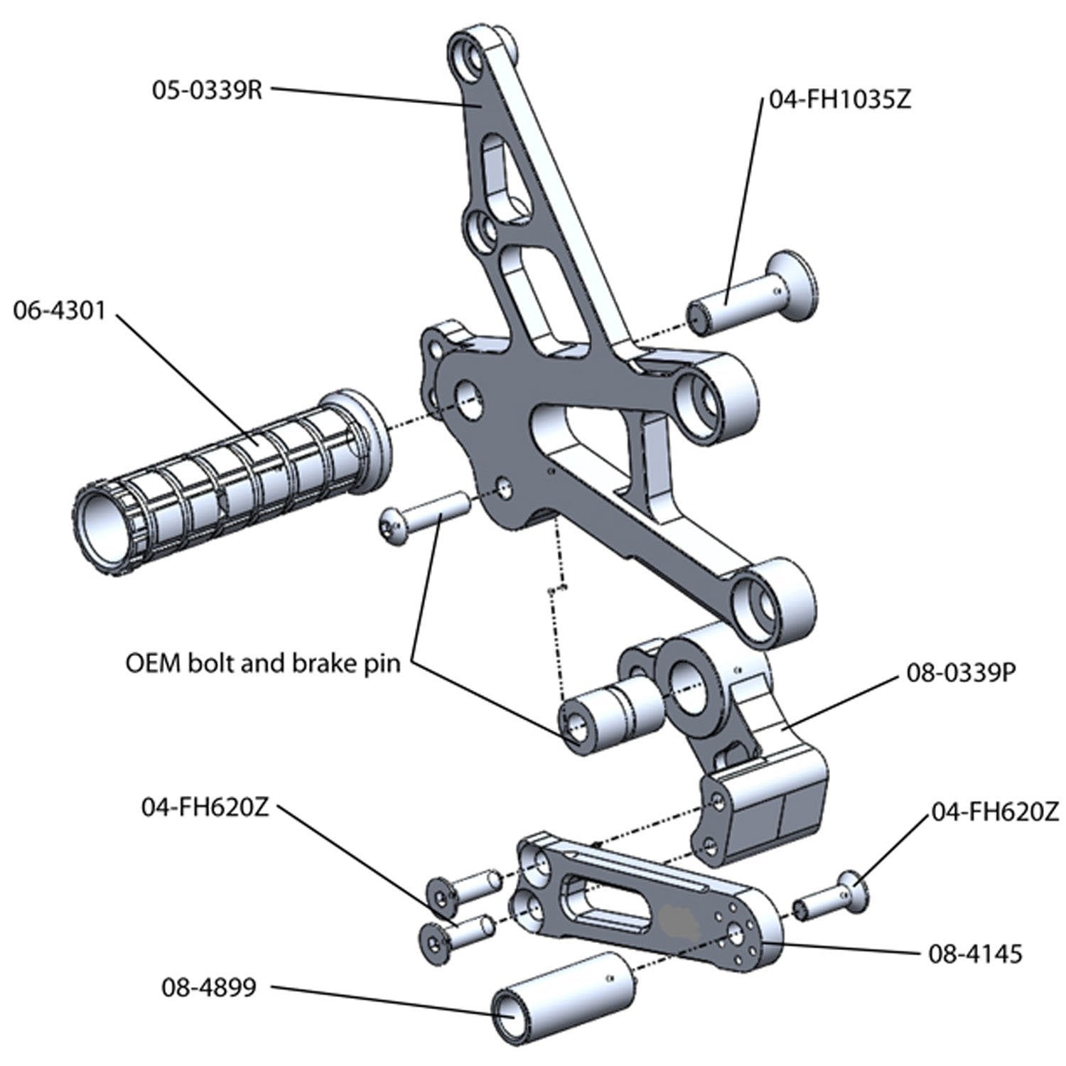 Woodcraft Honda CBR1000RR CBR1000RRSP STD / GP Shift Complete Rearset Kit w/ Pedals