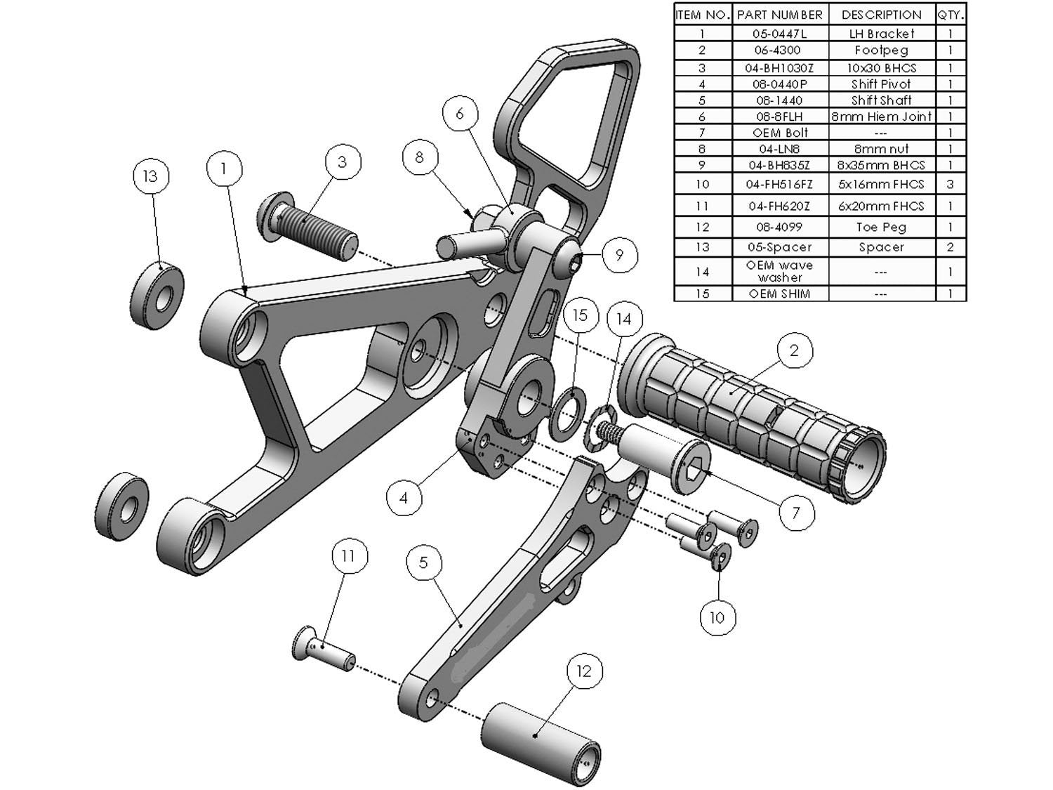 Woodcraft 2003-2005 Yamaha YZF-R6 STD / GP Shift Complete Rearset Kit w/ Pedals