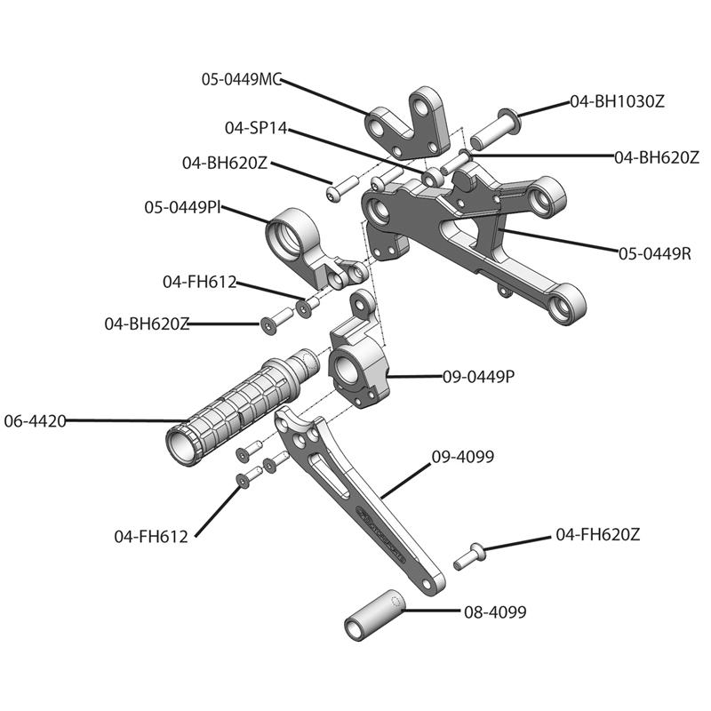 Woodcraft 2006-2016 Yamaha YZF-R6 STD Shift Complete Rearset Kit w/ Pedals