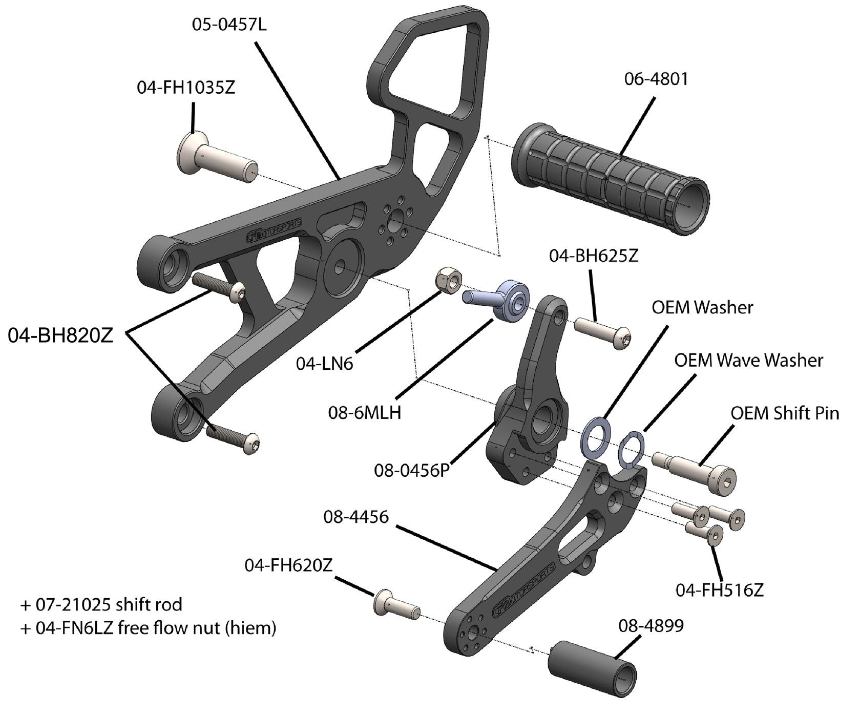 Woodcraft 2006-2020 Yamaha YZF-R6 STD Shift Complete Rearset Kit w/ Pedals