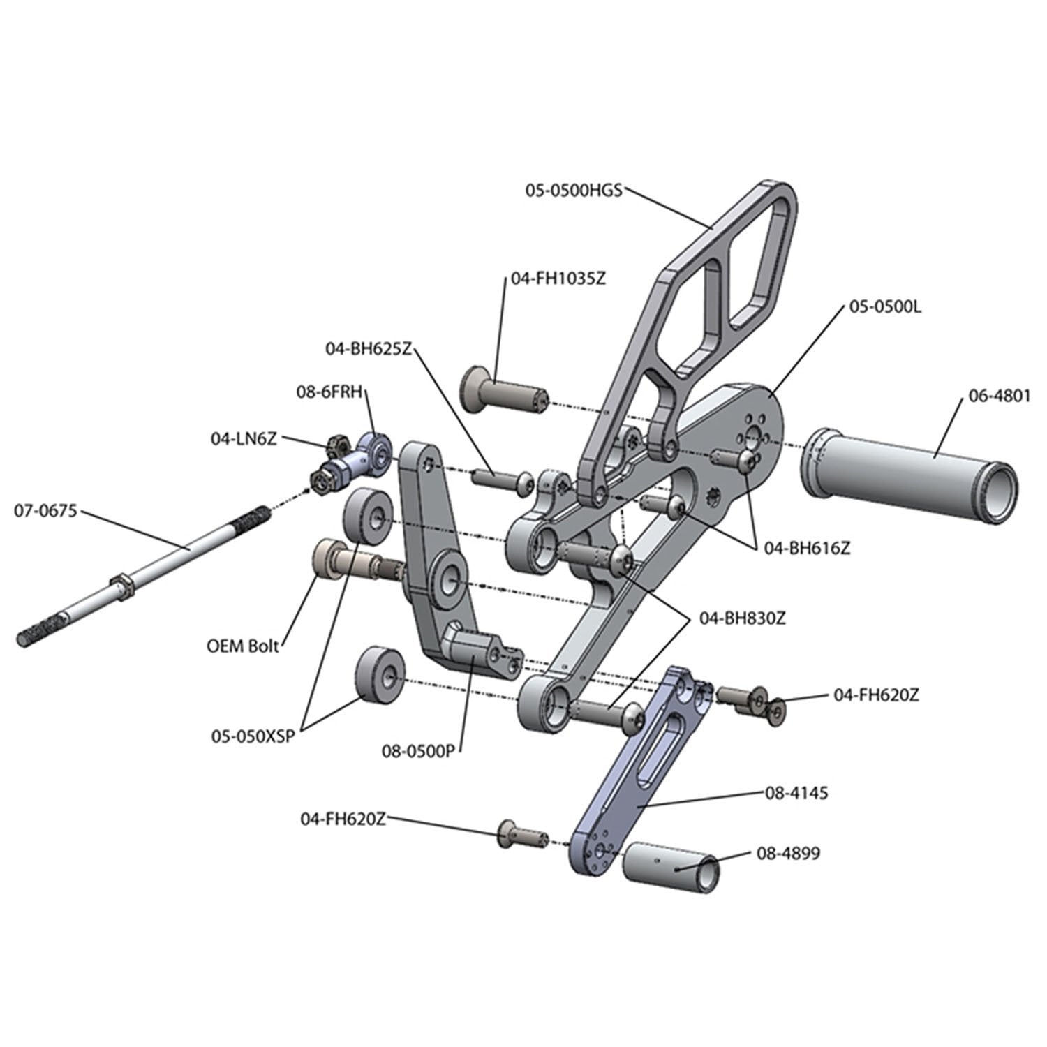 Woodcraft 2013-2016 Triumph Street Triple R STD Shift Complete Rearset Kit w/ Pedals (NO QS)