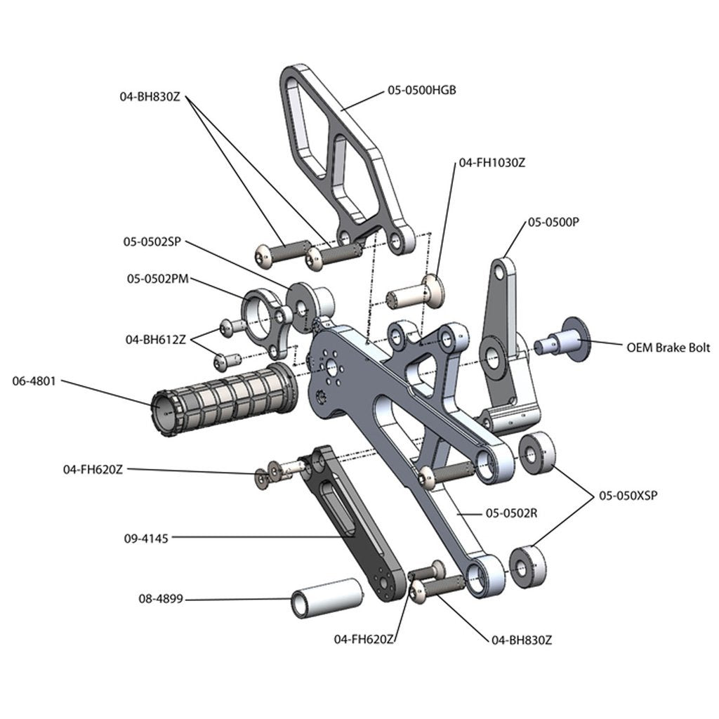 Woodcraft 2017-2021 Triumph Street Triple STD Shift Complete Rearset Kit w/ Pedals (NO QS)