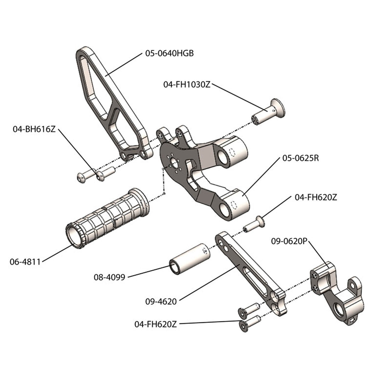 Woodcraft 2003-2006 Ducati 759 999 Complete Rearset Kit w/ Pedals