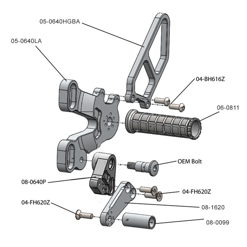 Woodcraft Ducati 848 1098 1198 EVO STD / GP Shift Complete Rearset Kit w/ Pedals - Silver