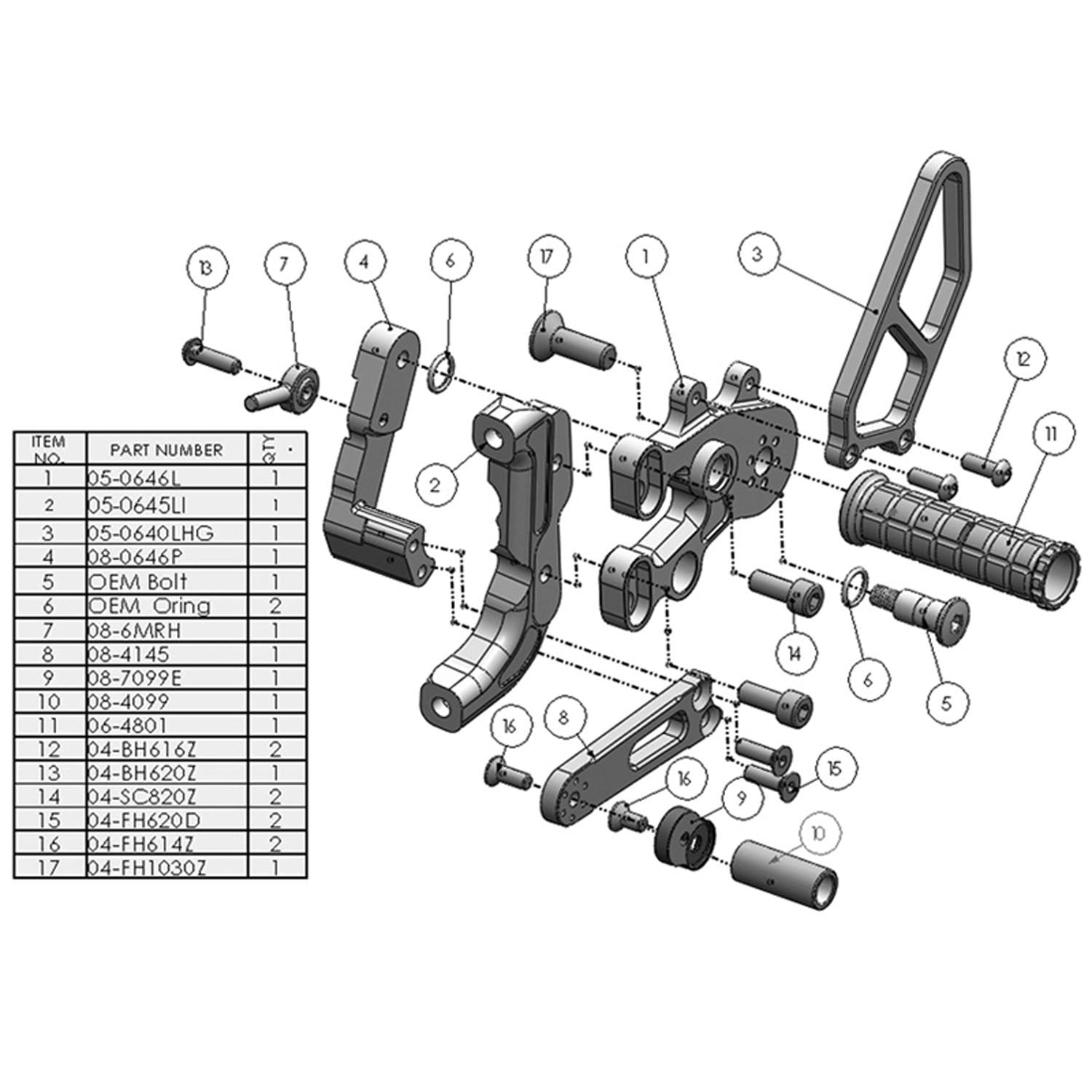 Woodcraft Ducati Panigale 899 959 Corse 1199S 1199R 1299 V2 GP Shift Complete Rearset Kit w/ Pedals