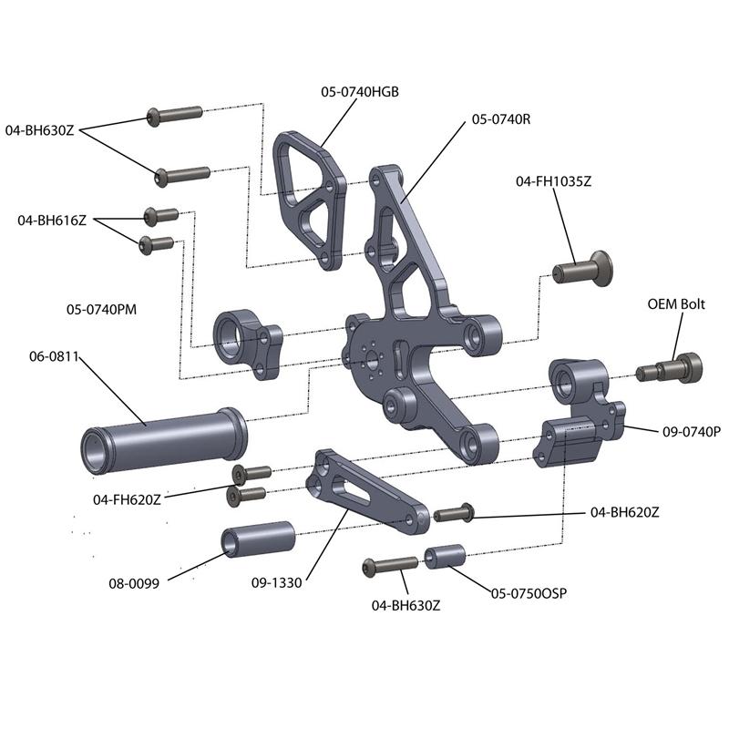 Woodcraft 2011-2016 Aprilia RSV4 Tuono V4 STD Shift Complete Rearset Kits w/ Pedals