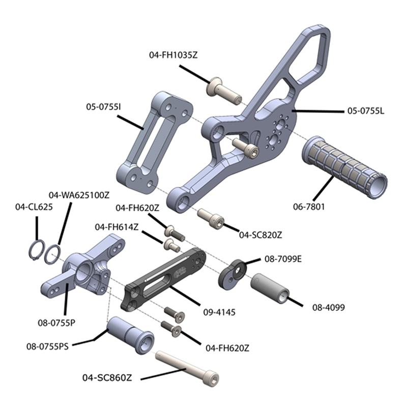 Woodcraft BMW S1000R S1000XR STD / GP Shift Completet Rearset Kit w/ Pedals