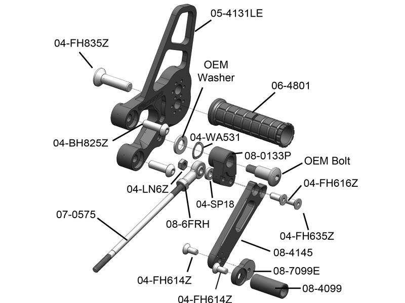 Woodcraft 2013-2017 Kawasaki Ninja 300 STD / GP Shift Complete Rearset Kit w/ Pedals