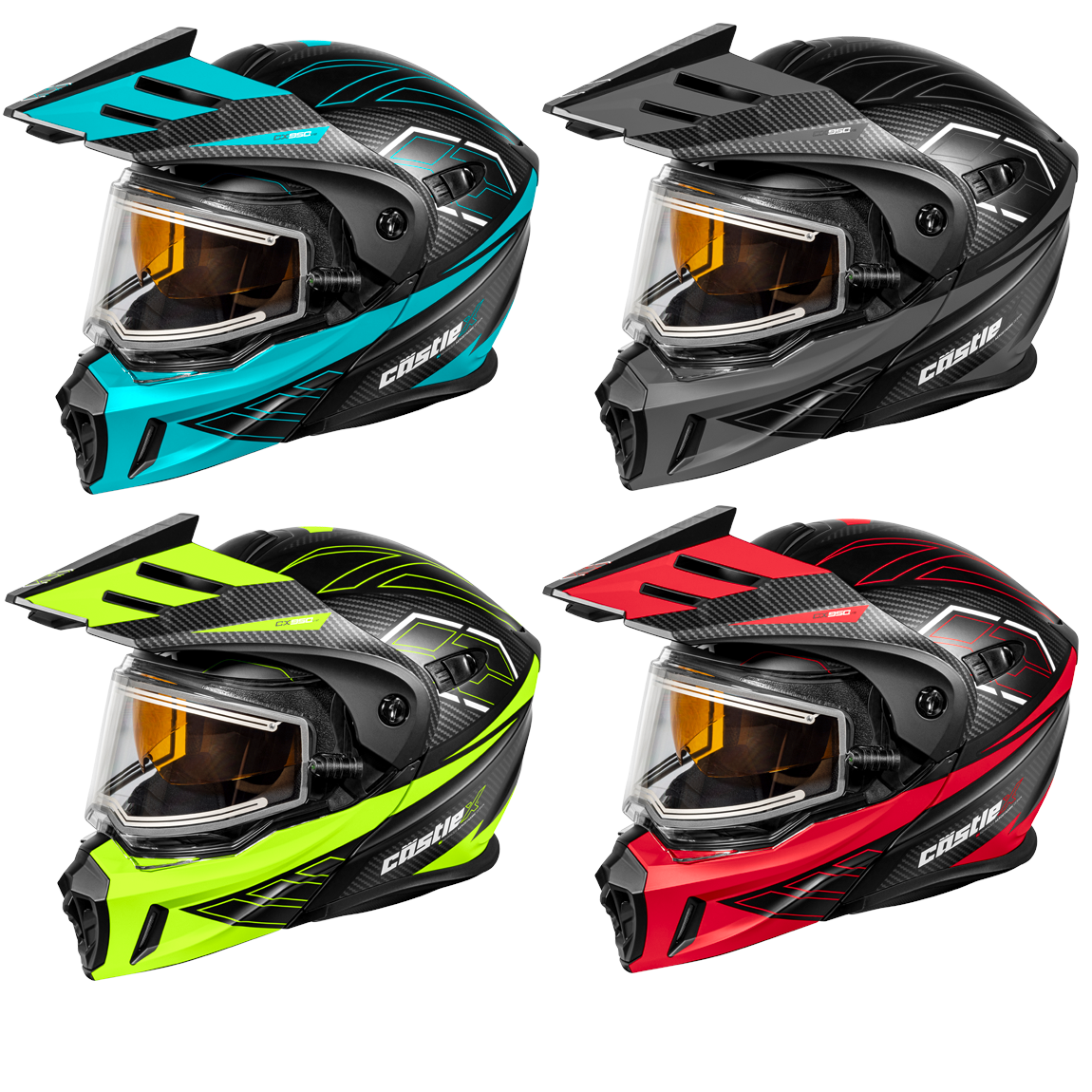 full face shield snowboard helmet Castle-X CX950 V2 Fierce Modular Electric Snowmobile Helmet