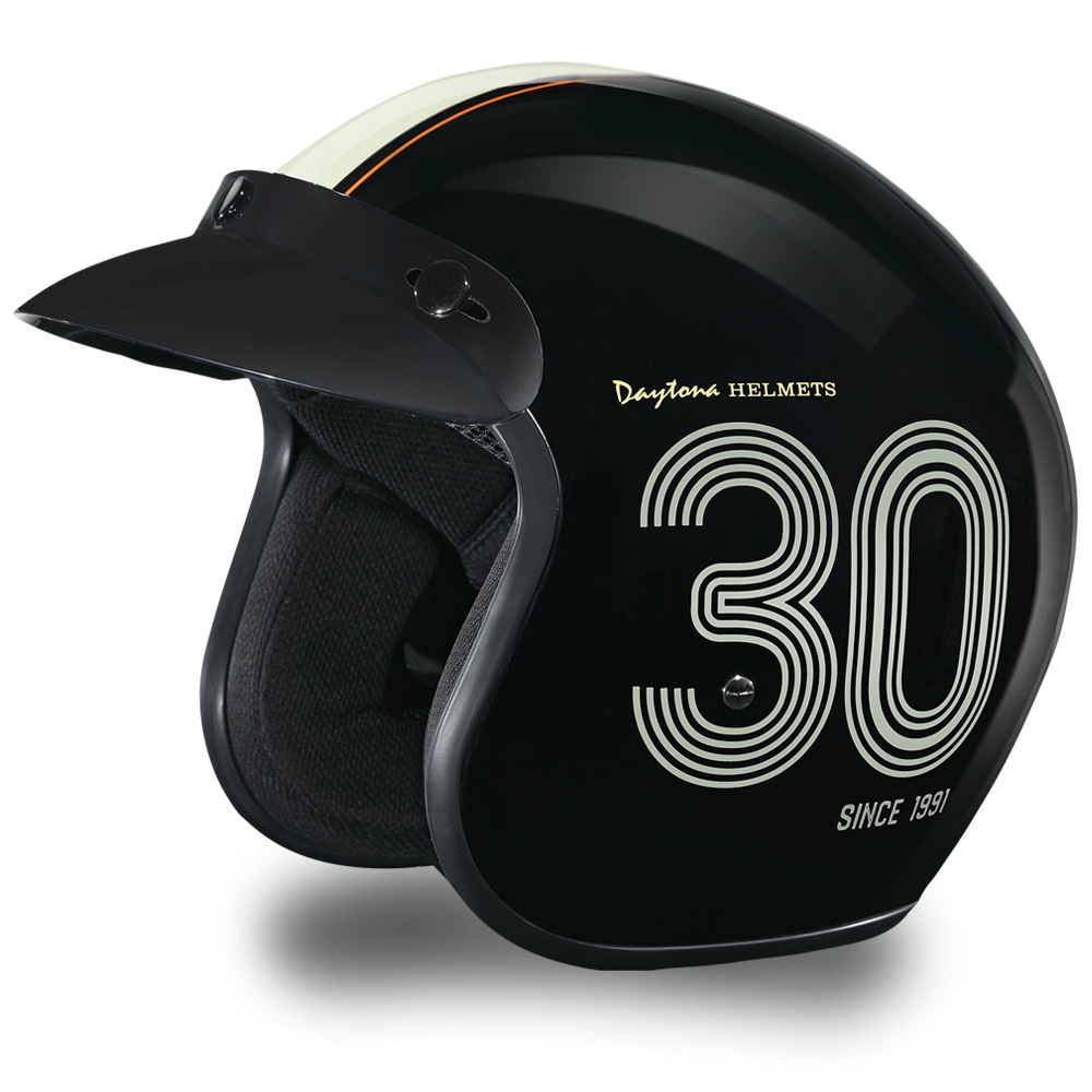 daytona helmets motorcycle open face helmet cruiser hi-gloss black Daytona Cruiser 30th Open Face Motorcycle Helmet (XS