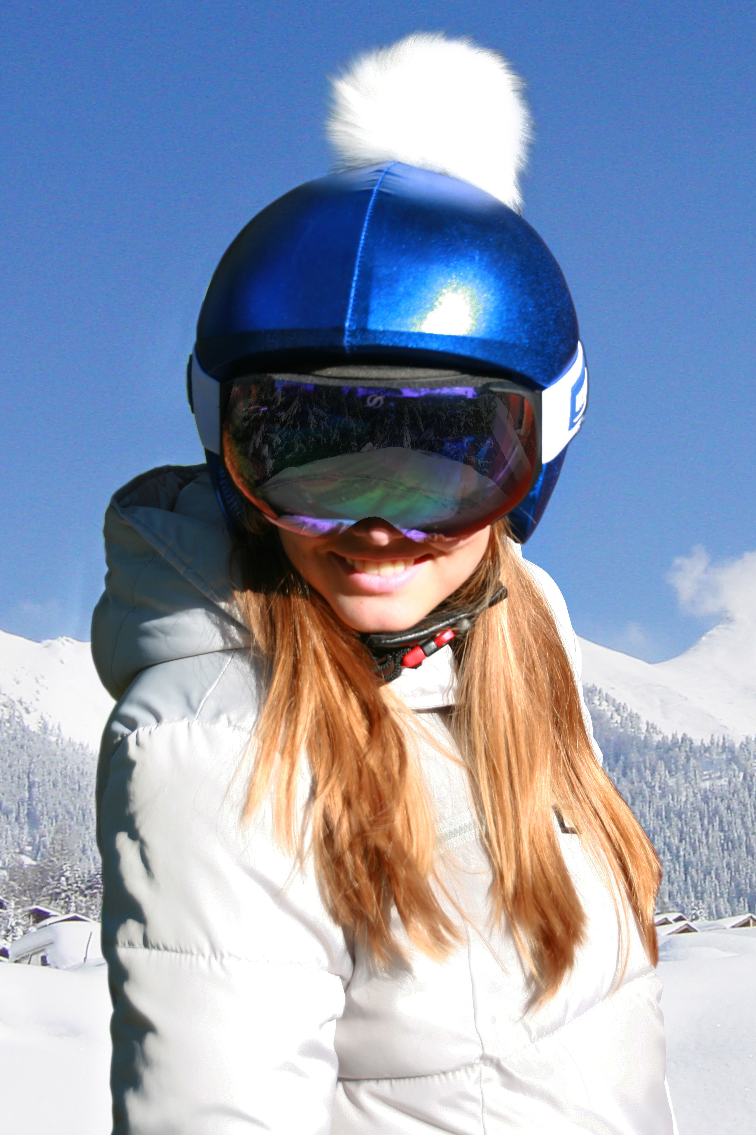 Coolcasc Blue White Pon Pon Helmet Cover