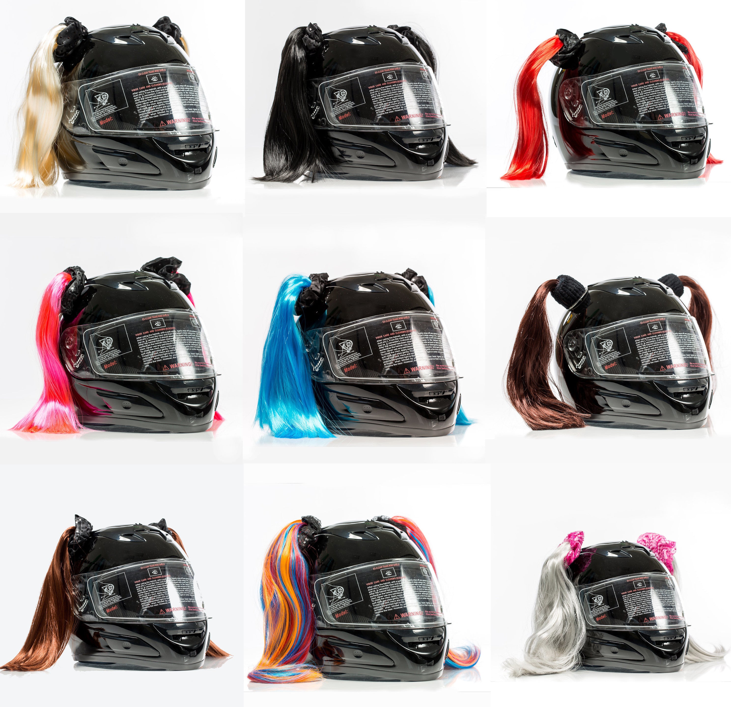 bike helmet for ponytails Stick On Motorcycle Helmet Pigtails (9 Styles)