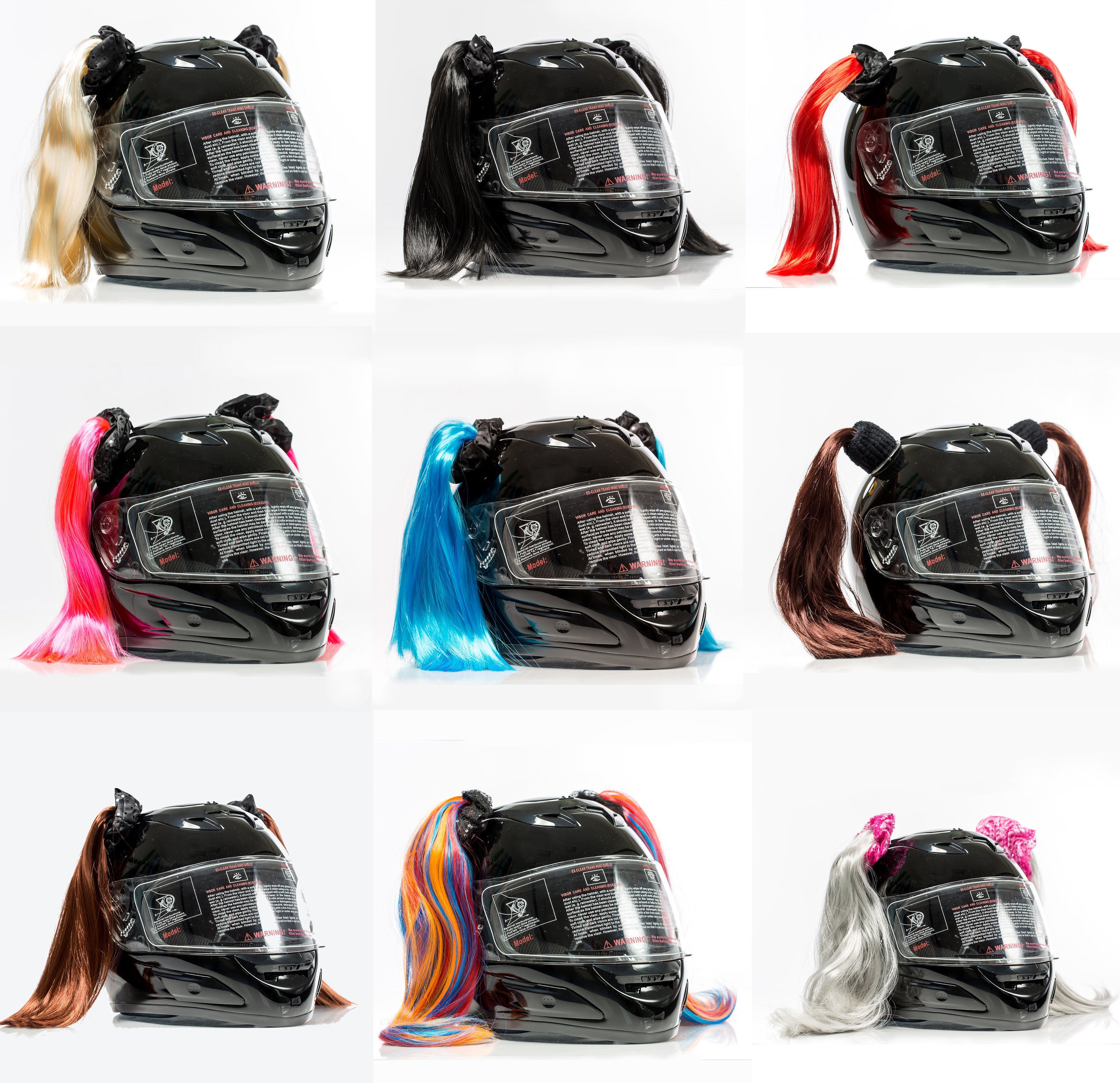 Stick On Motorcycle Helmet Pigtails (9 Styles)