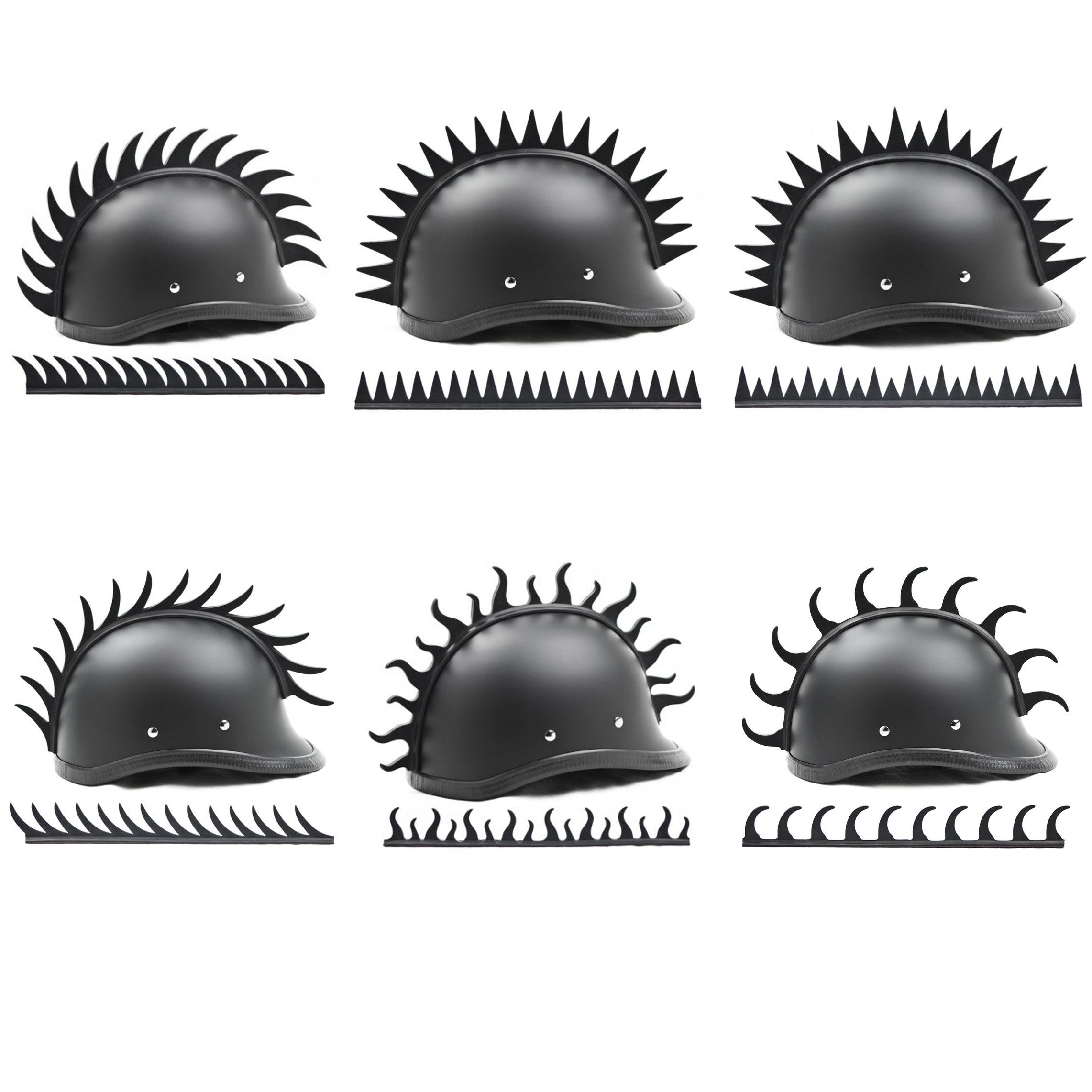 black mohawk motorcycle helmet for boys Stick On Rubber Motorcycle Helmet Mohawk (6 Styles)