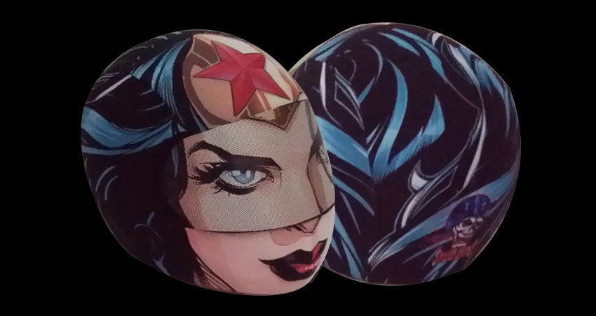 girl with open face motorcycle helmet Skullskins Wonder Woman Full Face Motorcycle Helmet Cover
