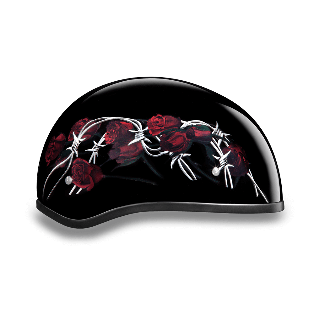 Daytona Barbed Roses Skull Cap Half Motorcycle Helmet (2XS - 2XL)