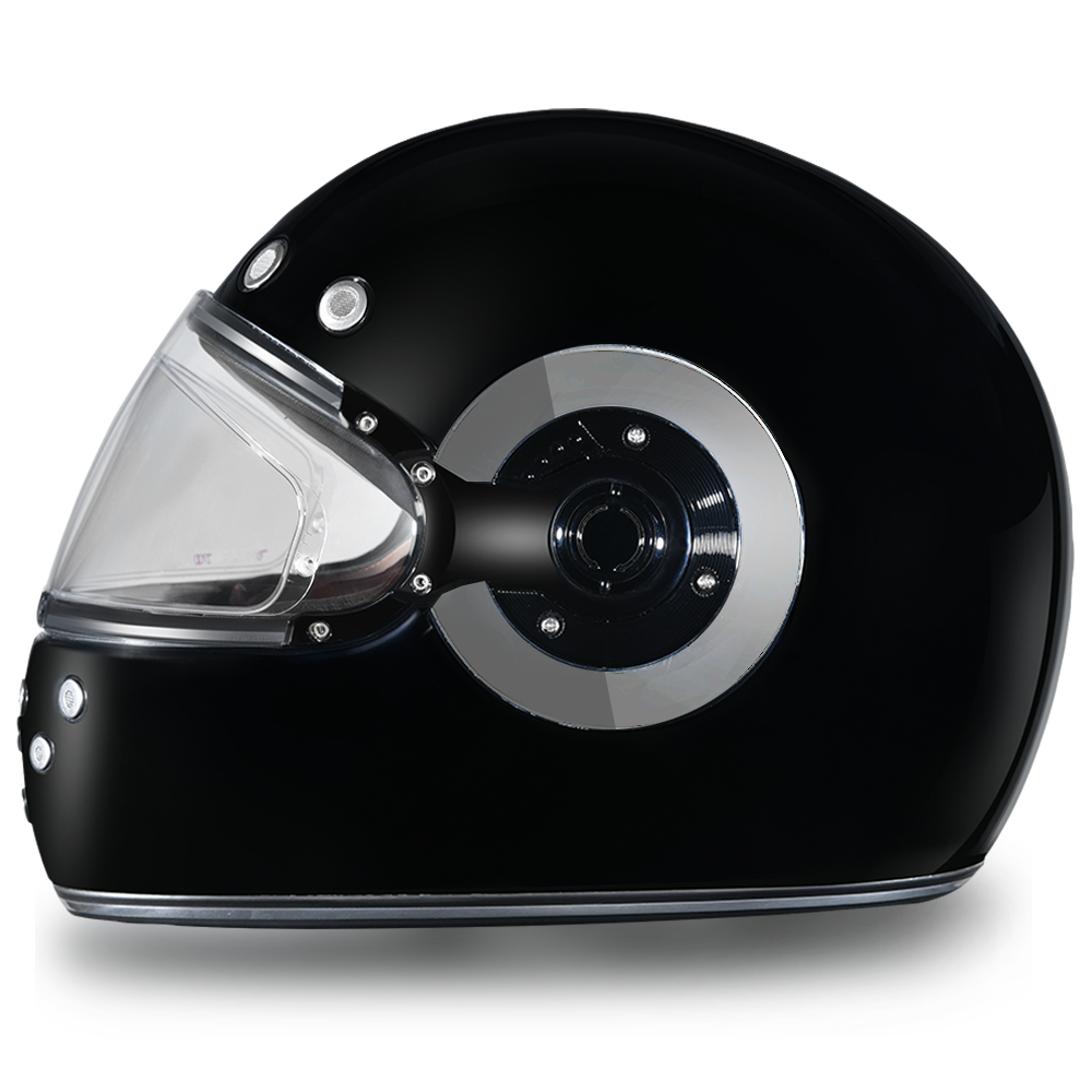 Daytona Retro High Gloss Black Chrome Full Face Motorcycle Helmet (XS - 2XL)