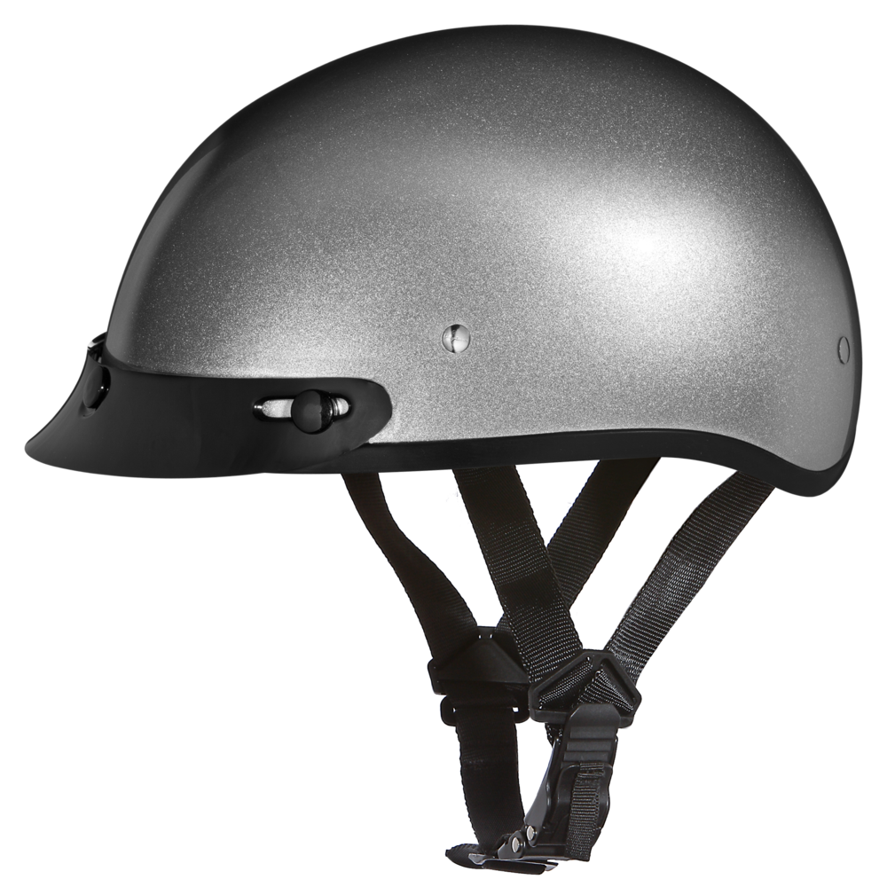 Daytona Silver Metallic Skull Cap Half Motorcycle Helmet