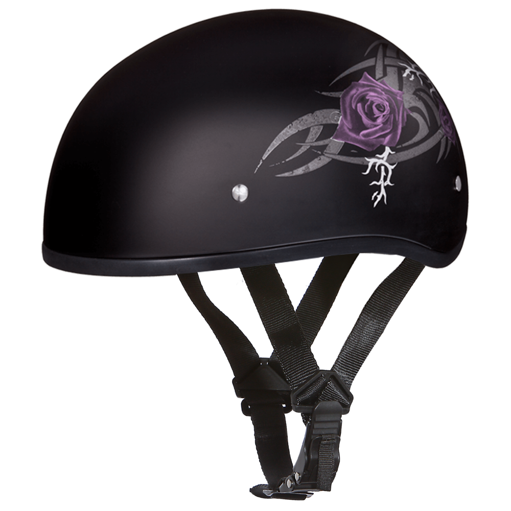 Daytona Purple Rose Skull Cap Half Motorcycle Helmet (2XS - 2XL)