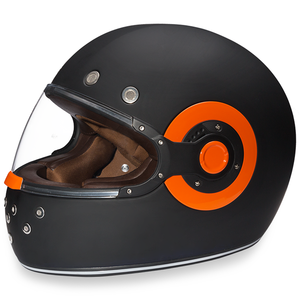 Daytona Retro Dull Black Orange Full Face Motorcycle Helmet