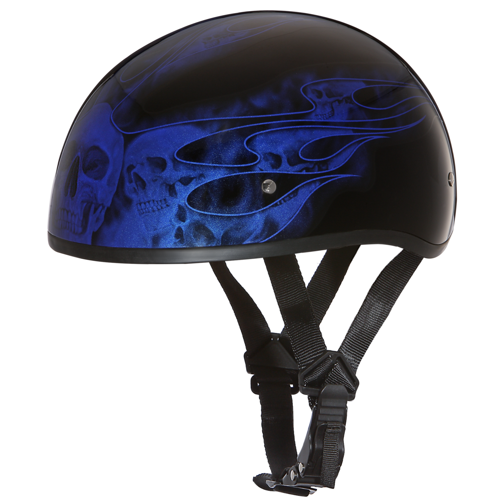 Daytona Skull Flames Blue Skull Cap Half Motorcycle Helmet (2XS - 2XL)