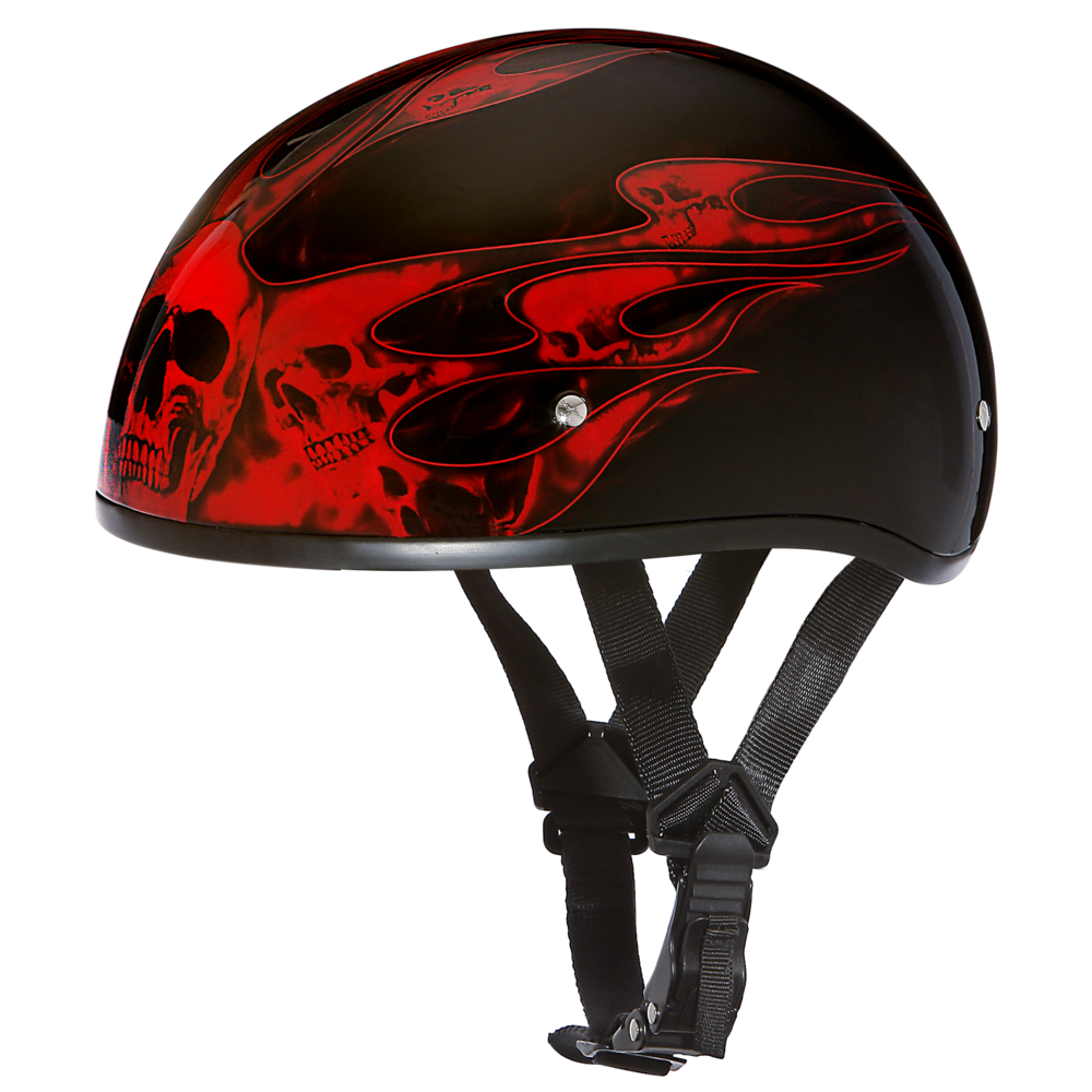 Daytona Skull Flames Red Skull Cap Half Motorcycle Helmet (2XS - 2XL)