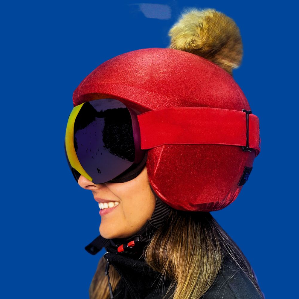 Coolcasc Red With Brown Pon Pon Helmet Cover