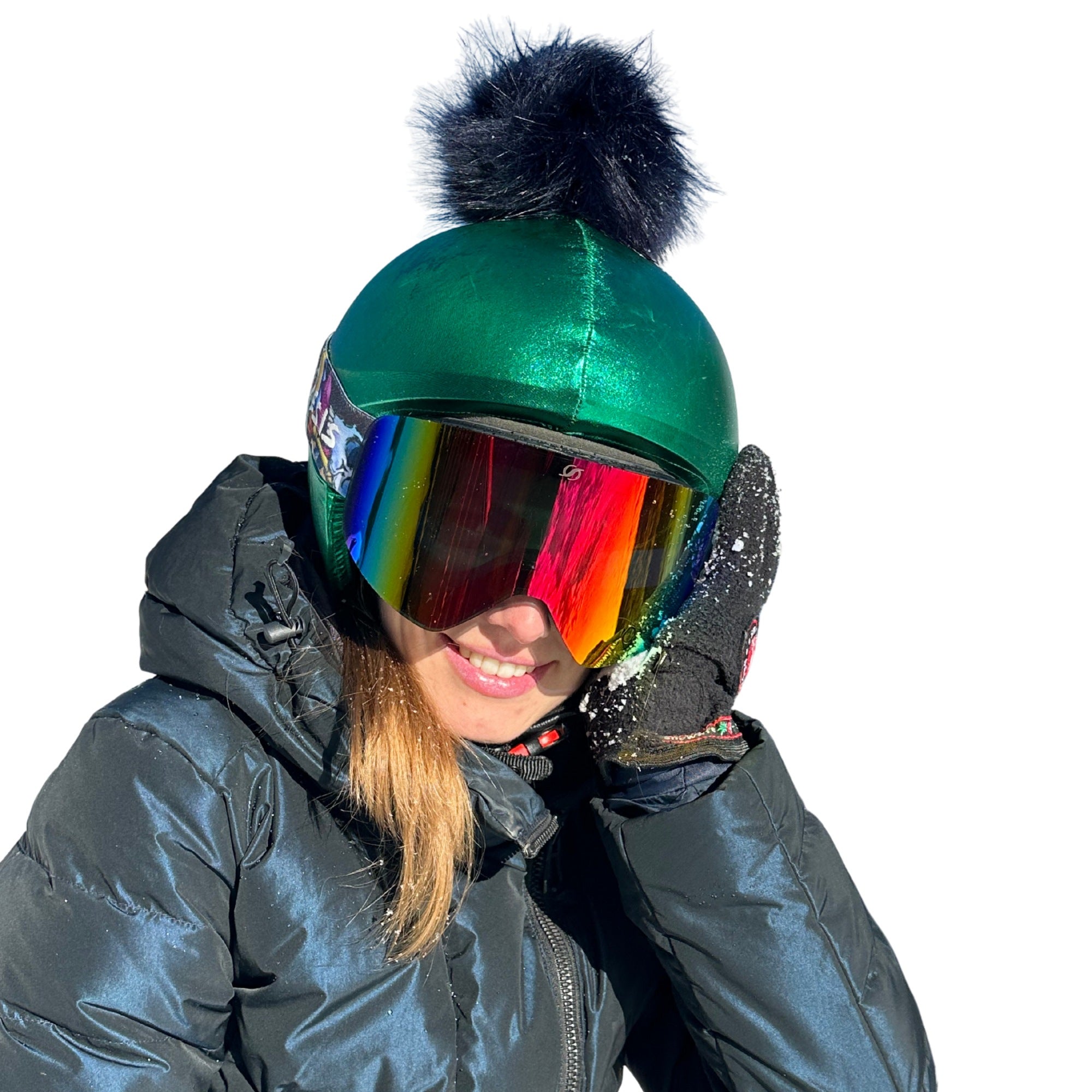 Coolcasc Green With Blue Pon Pon Helmet Cover
