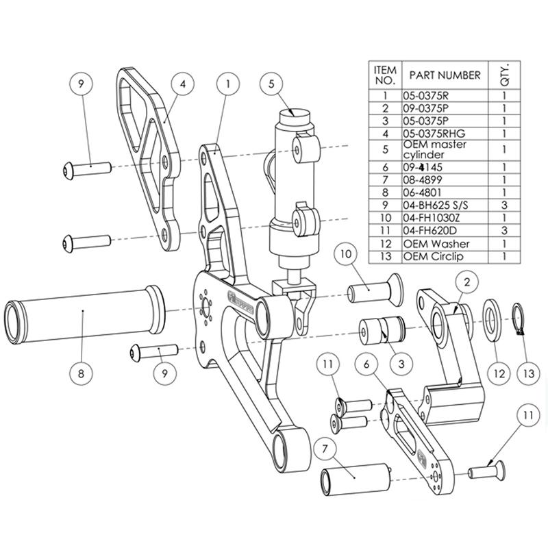 Woodcraft CBR250R CBR300R STD Shift Complete Rearset Kit w/ Pedals