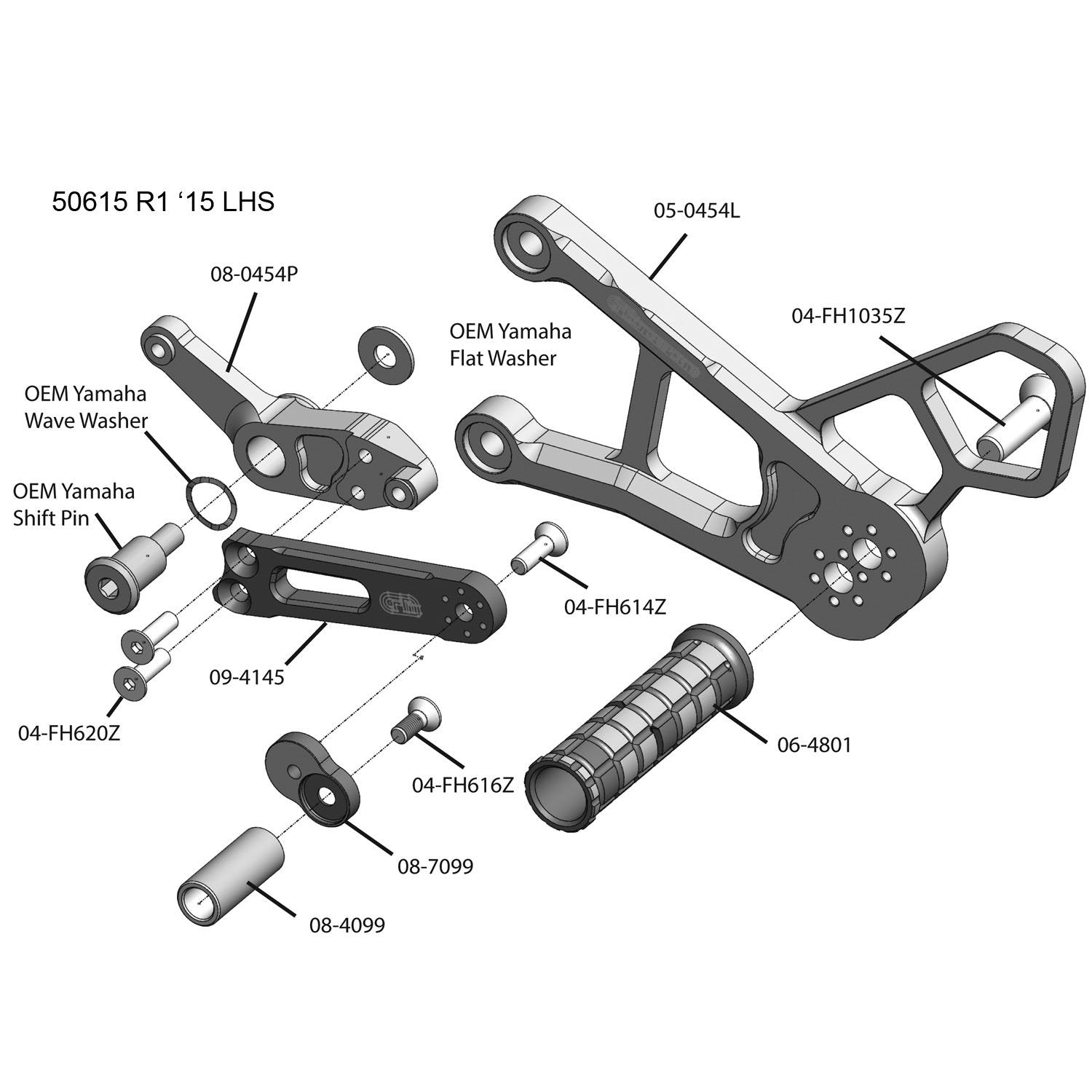 Woodcraft 2015-2021 Yamaha YZF R1 R1M R1S STD / GP Shift Complete Rearset Kit w/ Pedals