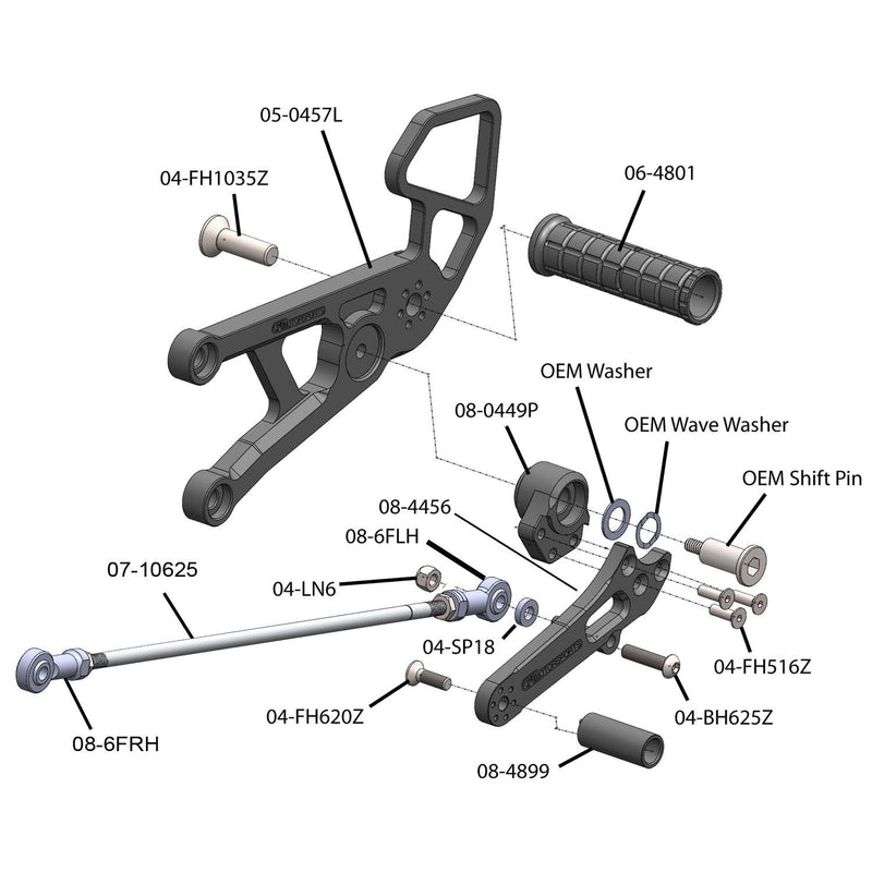 Woodcraft 2006-2020 Yamaha YZF-R6 GP Shift Complete Rearset Kit w/ Pedals