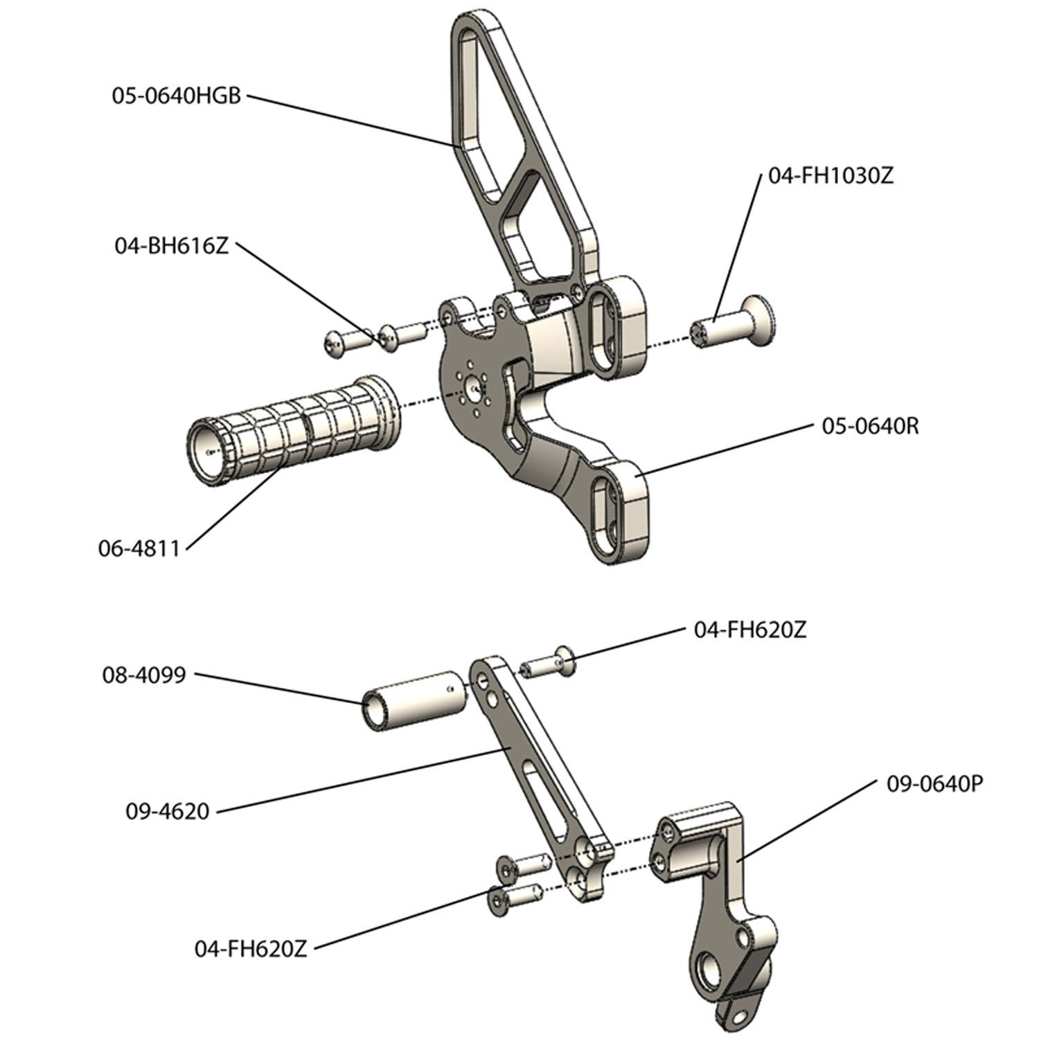 Woodcraft Ducati 1198SP 848 EVO GP Shift Complete Rearset Kit w/ Pedals (Factory QS)