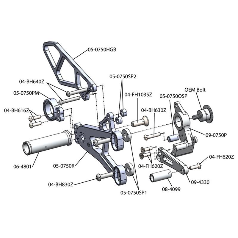Woodcraft BMW S1000RR HP4 GP Shift Complete Rearset Kit w/ Pedals