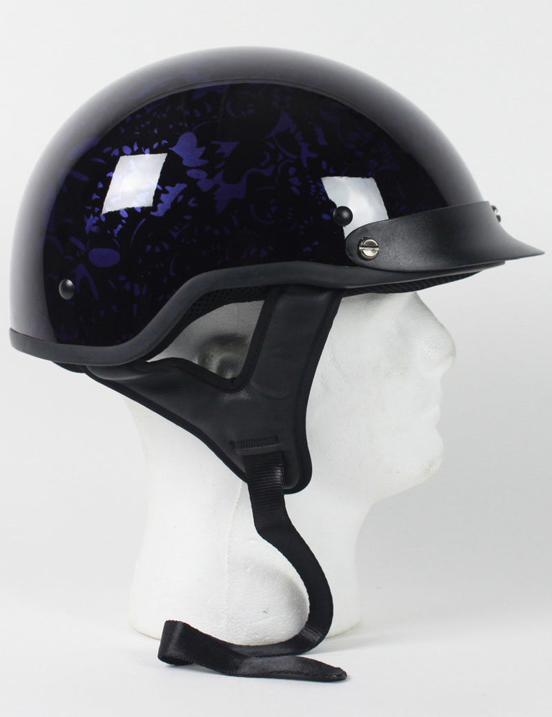 Rodia Purple Skull Boneyard Half Motorcycle Helmet