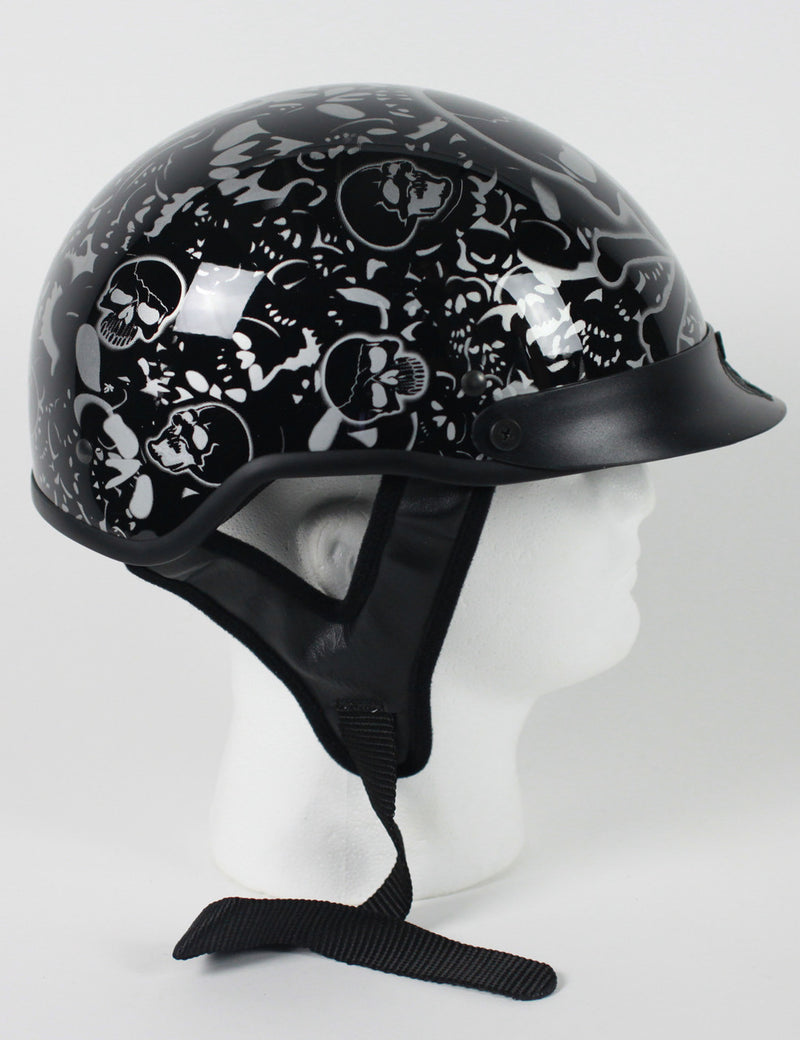 Rodia Black Skull Boneyard Half Motorcycle Helmet