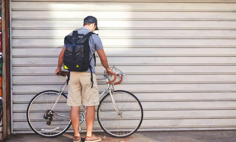 Green Guru Commuter 24L Roll Top Upcycled Materials Bike Tube Backpack