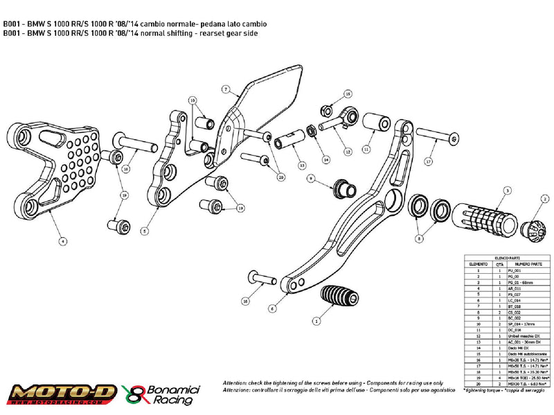 Bonamici 2008 - 2014 BMW S1000R Rearsets Foot Pegs W Carbon Fiber Heel Plate
