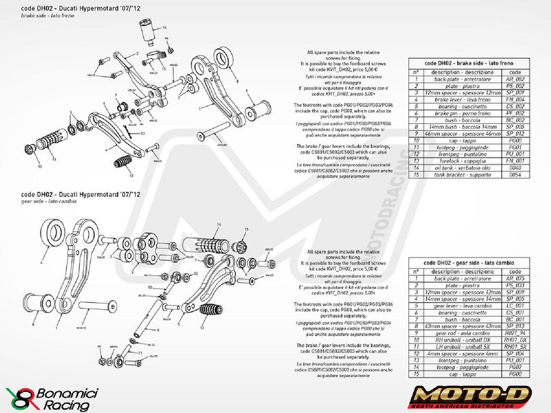 Bonamici 2007 - 2012 Ducati Hypermotard GP Shift Rearsets Foot Pegs