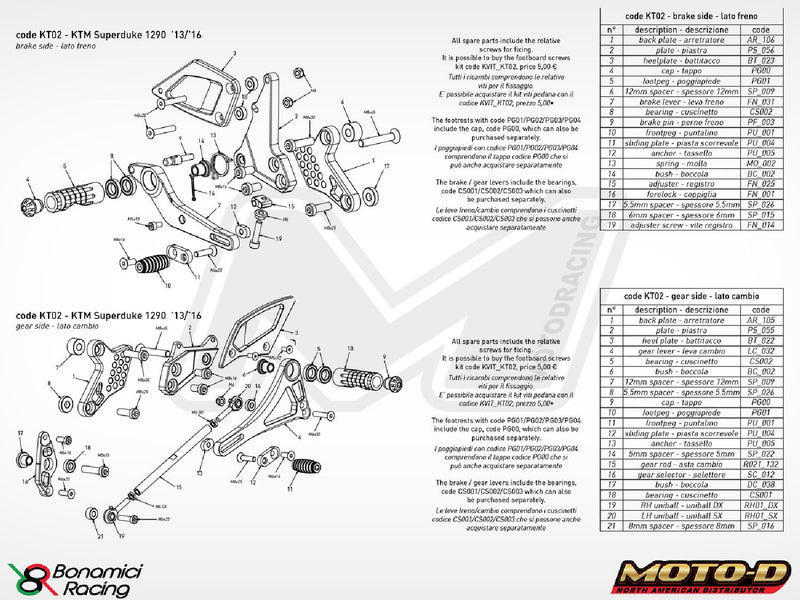 Bonamici 2013 - 2016 KTM 1290 Super Duke Rearsets Foot Pegs