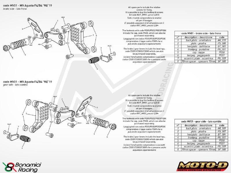 Bonamici 1998 + MV Agusta F4 Brutale Rearsets Foot Pegs