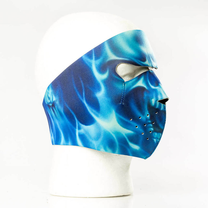 Blue Skull Flames Protective Neoprene Full Face Ski Mask