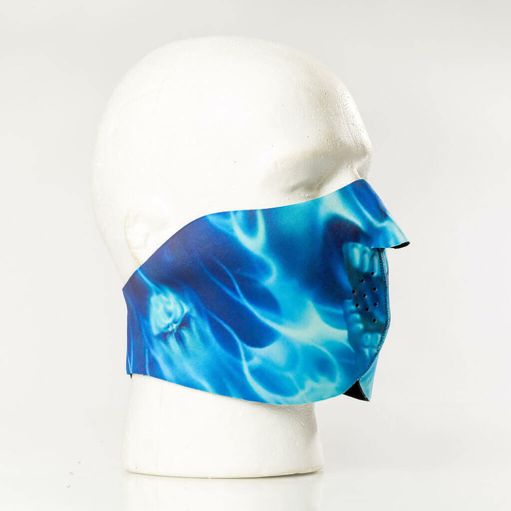 Blue Skull Flame  Protective Neoprene Half Face Ski Mask